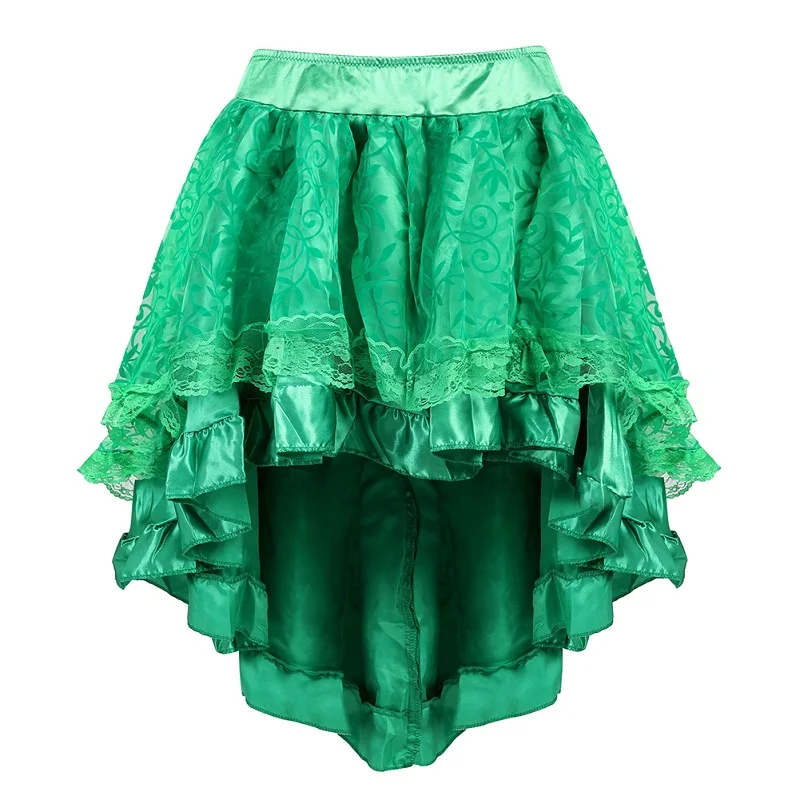 Emerald Green, Black, Brown Asymmetrical Satin Corset Skirt