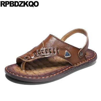

Beach Shoes Men Sandals Leather Summer Flip Flop Water Waterproof Outdoor Slides Designer Strap Soft Slippers Brown Fashion