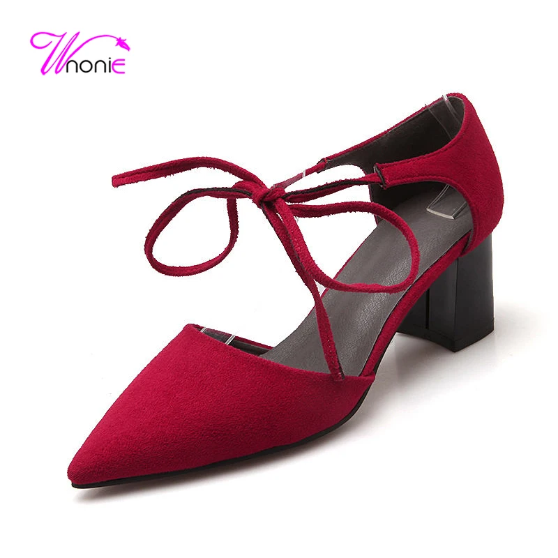 

2017 New Fashion Shoes Women Sandals Medium High Heel Lace-up Square Heels Flock Sexy Casual Party Summer Sandals  Ladies Shoes