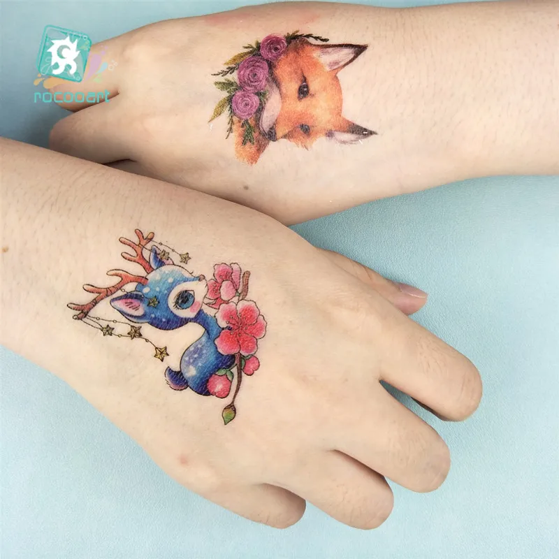 

Rocooart Small Colorful Animal Style Tattoo Sticker Taty Temporary Tattoo Sticker For Body Art Tatouage Space Fake Tattoo