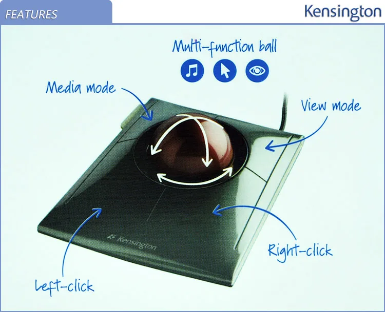 Kensington оригинальный SlimBlade Media Управление трекбол оптическая USB Мышь для ПК или ноутбука с большой шар K72327