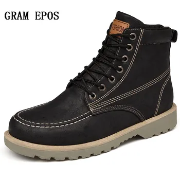 

Vintage Men Lace-Up Autumn Winter PU Leather Boots Sewing Waterproof Work Tooling Casual Ankle Male Boots Antiskid Outsole