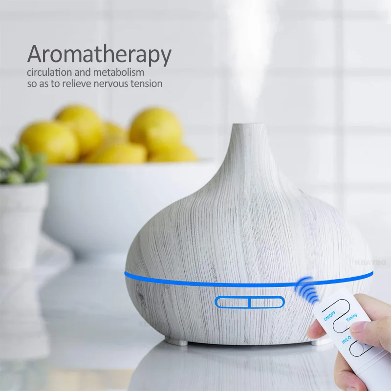 

550ml Ultrasonic Electric Air Humidifier remote Aroma Oil Diffuser White Wood Grain remote control 7 colors LED Lights for home