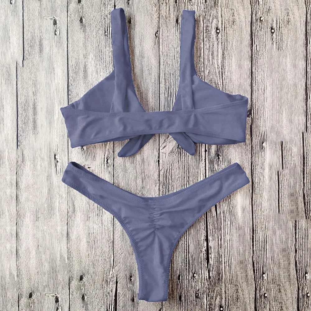 Женский купальник ZAFUL с узлом и подкладкой однотонный пуш апом|bikini up|bikinis womenbikini