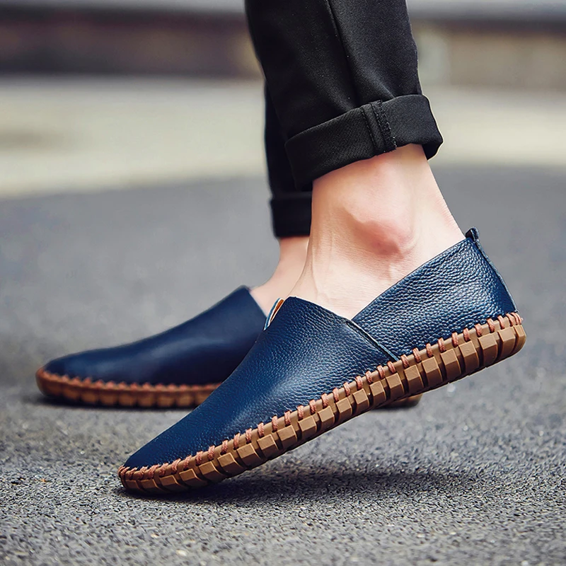

Genuine Leather Boat Shoes Men Summer Casual leather boots men Breathable Male Shoes Slip on Men's Shoes Mesh Sneakers XZ-060