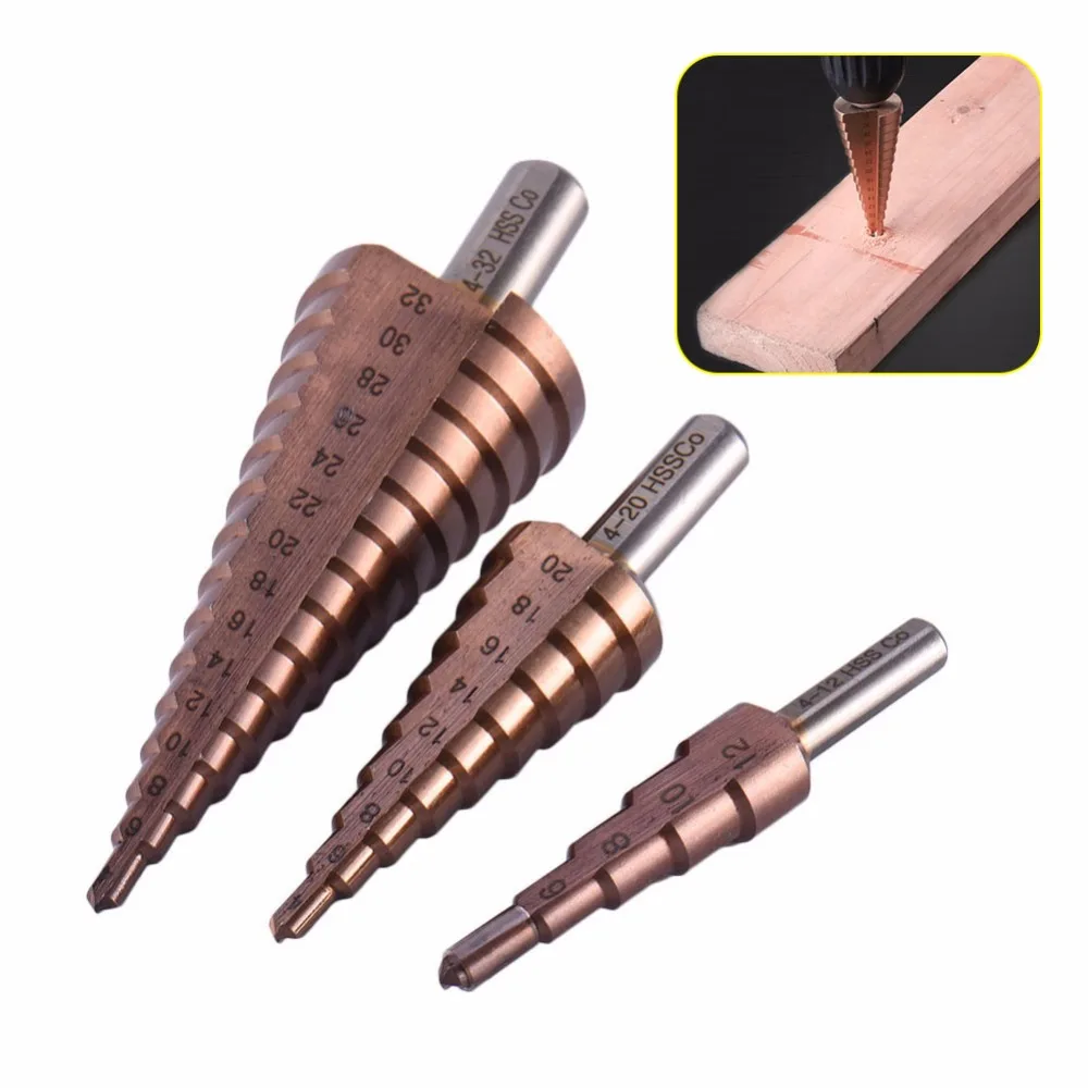 

HSS CO M35 Triangle Shank 4-12/4-20/4-32MM Straight Groove Broca Metal Step Cone Drill Bit Stainless Steel Hole Saw Cutter