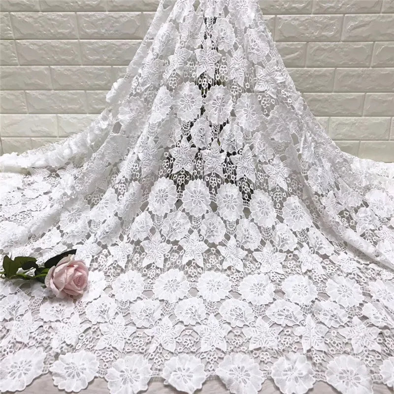 

Hot Selling Guipure Lace Fabric 5 Yards Nigeria Bridal Wedding African Lace Fabric Latest White Cord Lace for Women X1415