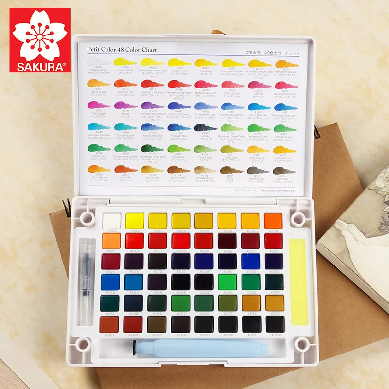 

SAKURA Solid Water Color Paint Set 18/24/30 Colors Solid Water Color Pigment+Sakura Needle Pen+Water Brush+Watercolor Paper