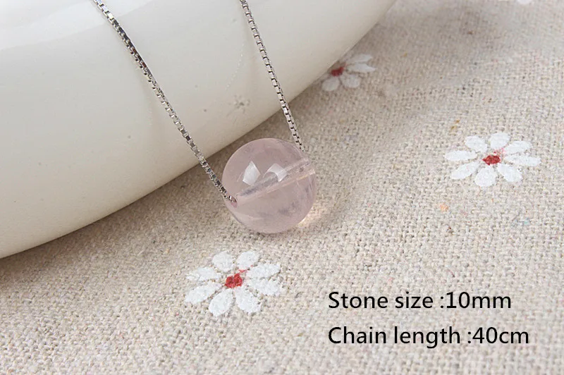 

925 Sterling Silver Box Chain Necklaces 10mm Powder Crystal Natural Stone Pendants Necklace for Women Party Fashion Jewelry Fine