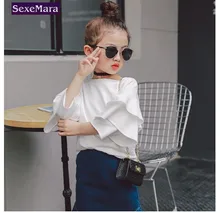 Girls 2017 baby girl chothes new spring round collar comfortable fashionable lotus leaf shirt 2 7