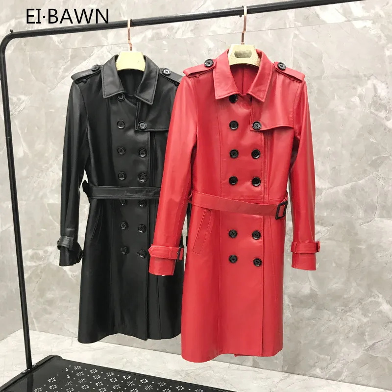 2019 Spring  Jacket Women Long Section  Windbreaker  Korean Version of The Coat Slim Jacket Real Leather Jacket