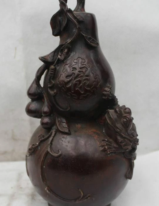 

10"China Fengshui Bronze Dragon Fu Beast Uniocrn Gourd cucurbit calabash Statue