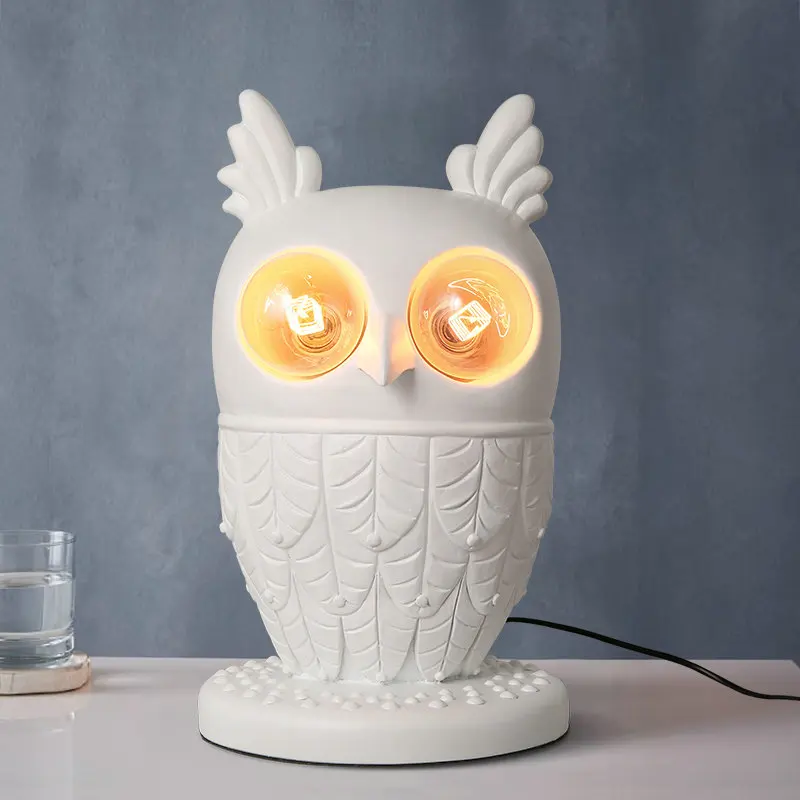 

Creative Resin Owl Light LED White Table Lamp for Room E27 Edison Bulb Included Living Room Wall Night Light for Bedroom Bedside