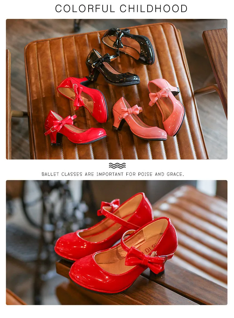 JGVIKOTO Summer Autumn Girls Sandals PU Patent Leather Kids Shoes High Heel Children Shoes For Big Girls Bow-knot Ankle Strap