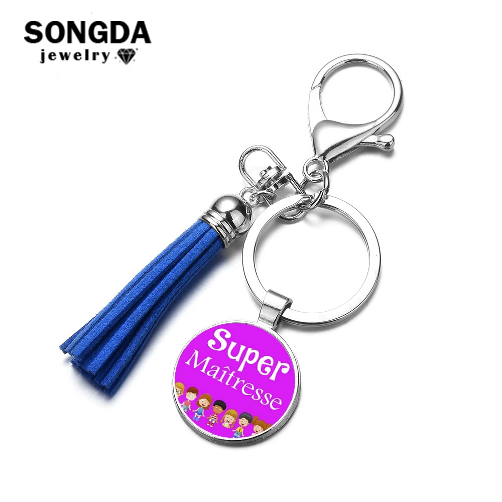 

SONGDA Super Maitresse Tassel Keychain Art Photo Glass Dome Pendant Silver Plated Metal Key Chain Ring Holiday Gift for Teachers