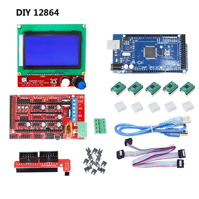 Kit Printer 3D CNC UNTUK Arduino Mega 2560 R3 + RAMPS 1.4 + LCD 2004 + A4988 Driver Stepper Motherboard Kit Arduino Printer 3d