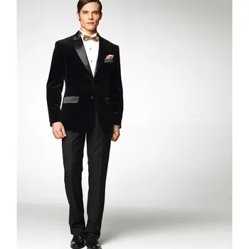 

2017 smoking Black velvet Men Wedding Suits Custom Made Slim Fit Groom Tuxedo mens suit Bridegroom terno masculino (Jacket+Pant)