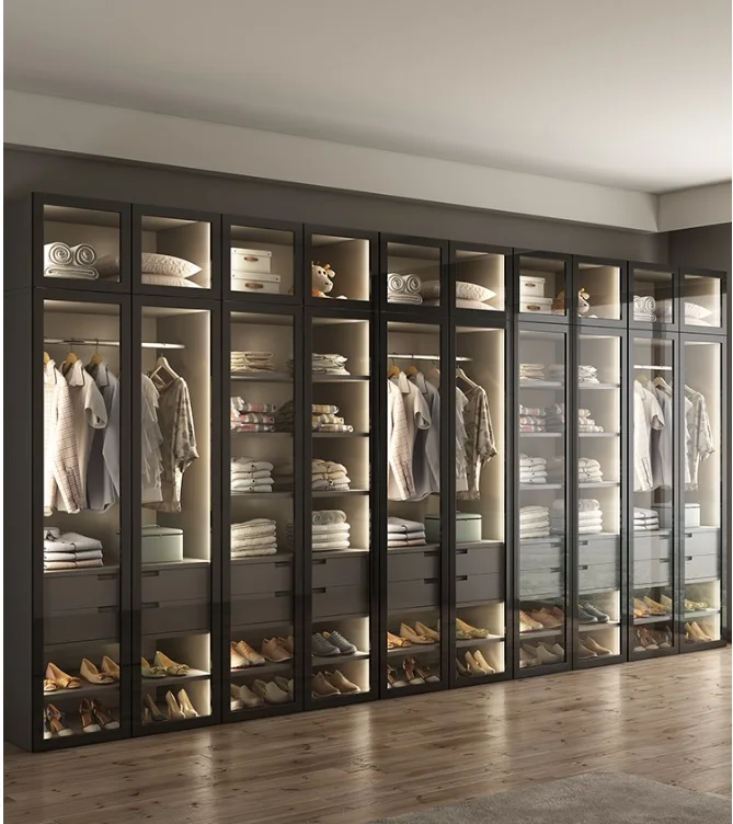 5pcs Wardrobe with LED Lighting Dress font b Closet b font Armoire with Glass Door Bespoke