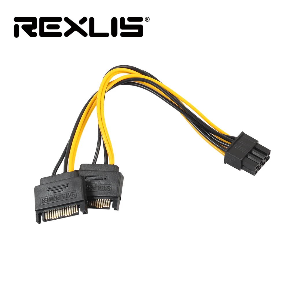 REXLIS двойной SATA 15pin к 8pin(6+ 2) видеокарта Powr Кабель-адаптер 20 см PCI-E SATA Питание кабель 15-8-контактный кабель