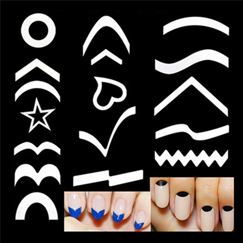 15 designs decor diy stencil french manicure nail art tips form guides