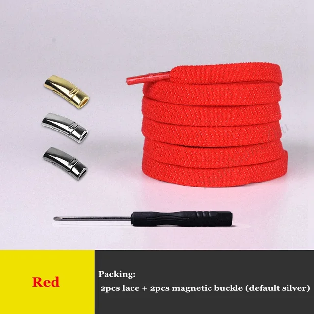 1Pair Elastic Magnetic 1Second Locking ShoeLaces Creative Quick No Tie Shoe laces Kids Adult Unisex Shoelace Sneakers Shoe Laces Red