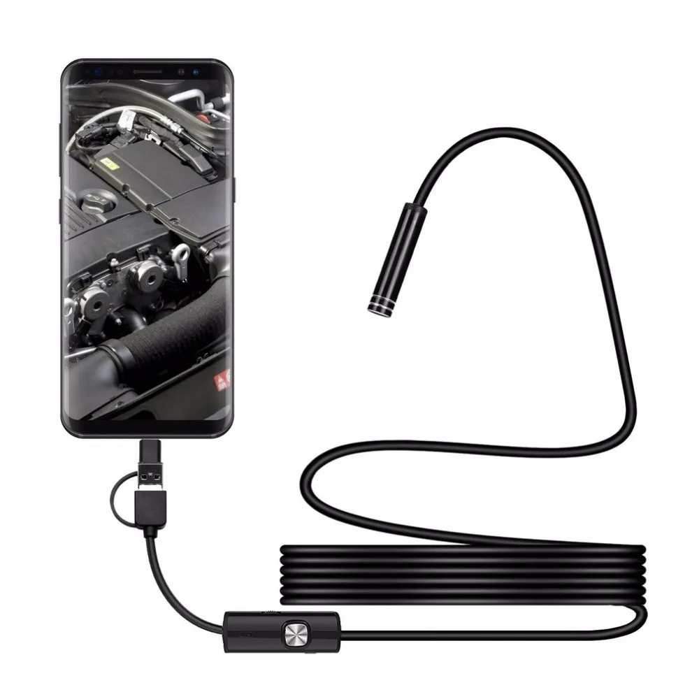 7 мм объектив Android эндоскоп камера 1 м 2 м провод тип-c/USB/Micro-USB/Borescopes Инспекционная камера OTG мини камера ремонт автомобиля