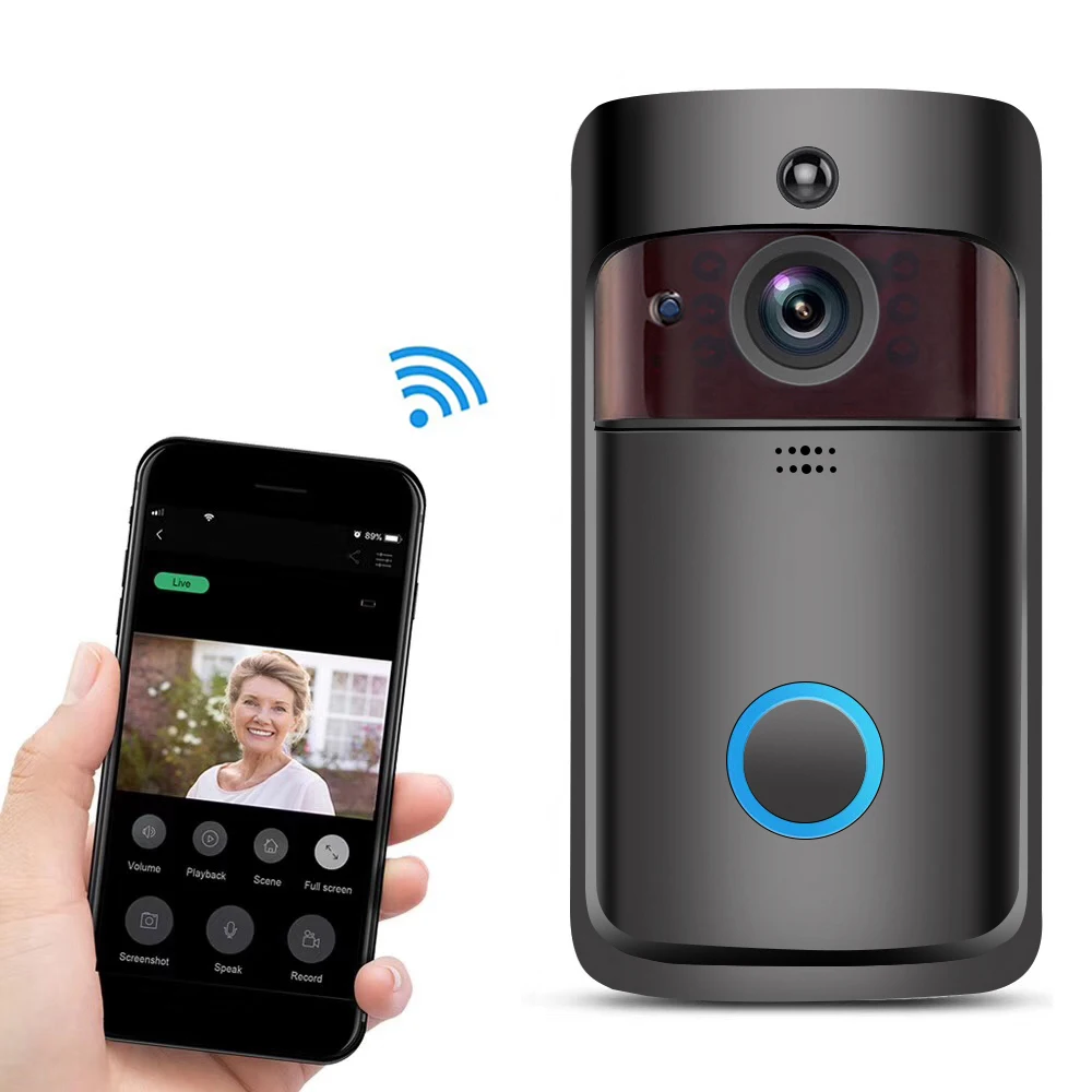 WiFi Video Doorbell V5 Black Smart IP Video Intercom WI-FI Video Door Phone For Apartments IR Alarm Wireless Security Camera