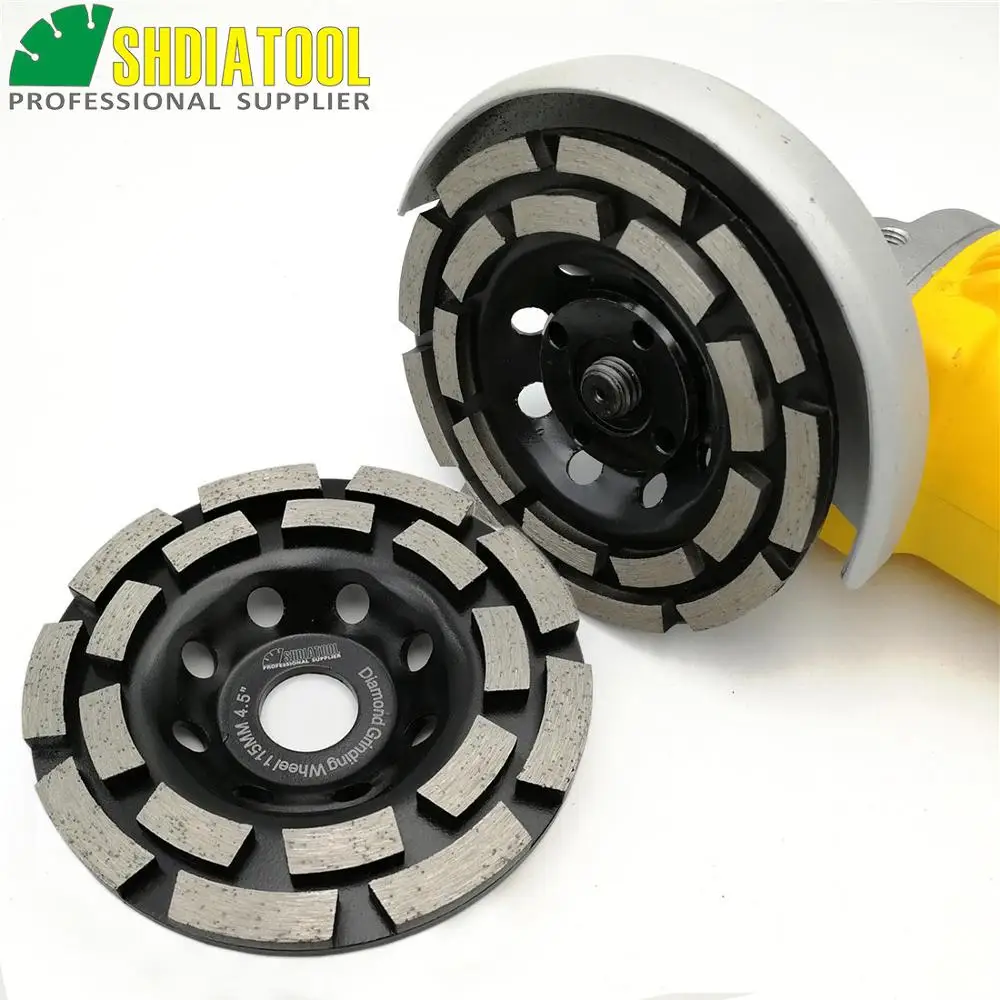 SHDIATOOL 2pcs Dia115mm Diamond Double Row Cup Wheel For Concrete & Masonry, 4.5inch Grinding Wheel, Bore 16mm