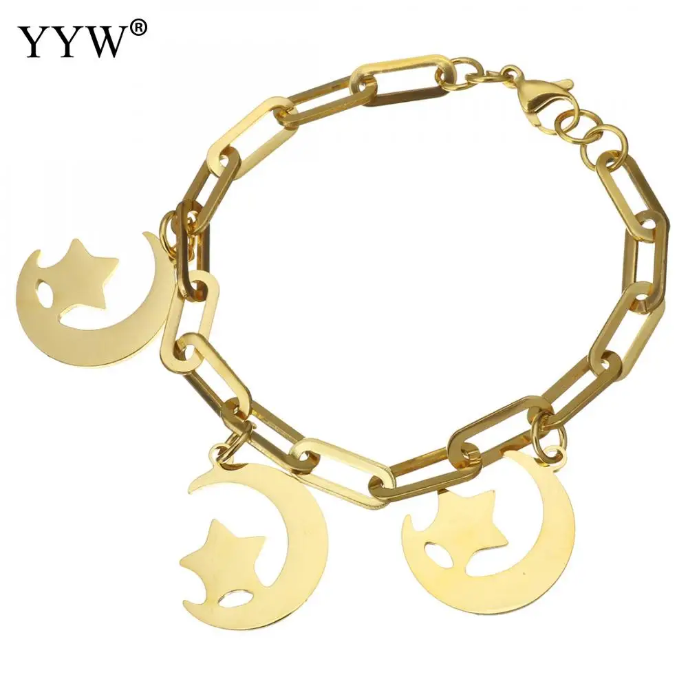

Stainless Steel Jewelry Bracelet Moon and Star Gold Color Plated Charm Bracelet for Women Pulseras Mujer Armbanden Voor Vrouwen