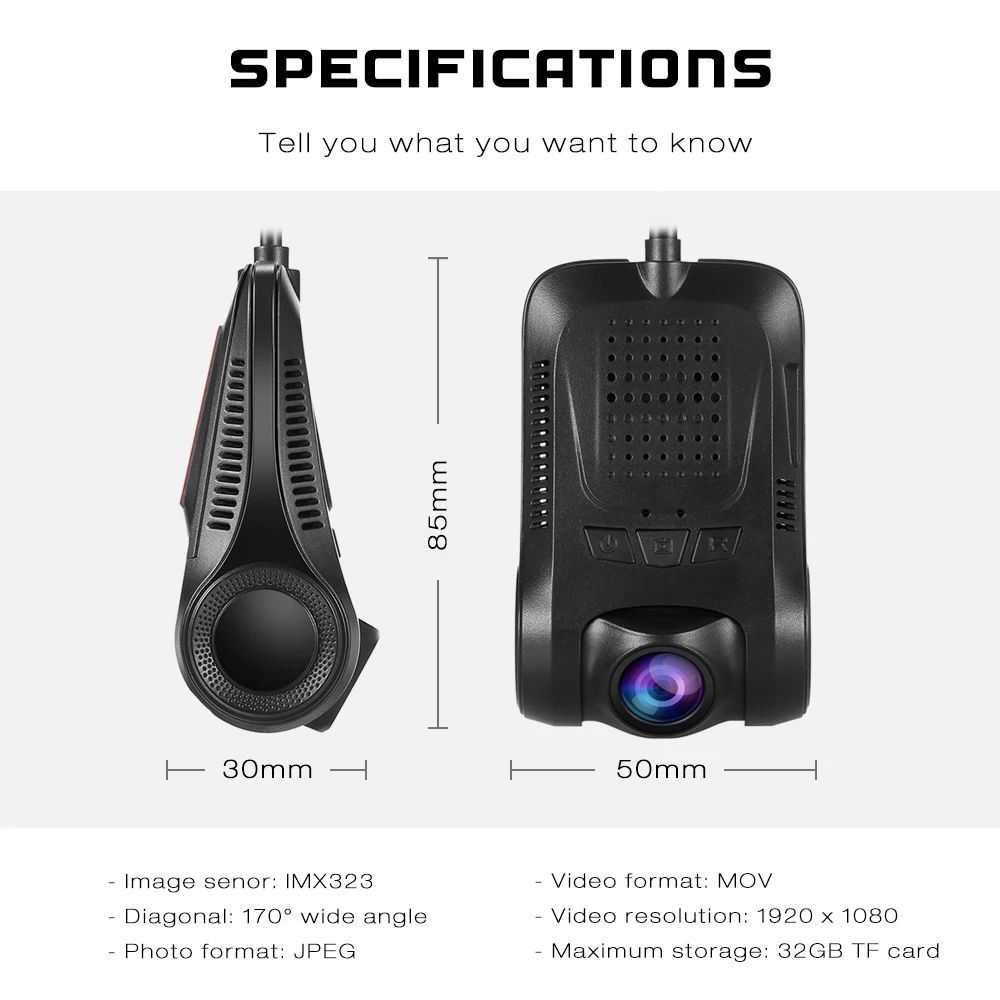 

RS301 NT96658 Car Hidden Dash Cam 170 Degree 1080P HD Resolution WiFi WDR Rear View Camera Support Driving Recorder