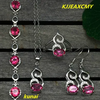 

KJJEAXCMY boutique jewels 925 silver inlay natural pink topaz ring pendant earrings bracelet 4 suit jewelry necklace sen