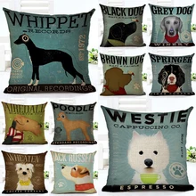 Black Grey Dogs  Linen Printed Cartoon Animals Poodle Cushion Cover Decorative Throw Pillow Covers Beagle Pillowcases Home Decor