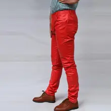 Певица мотоциклетные искусственная кожа штаны, мужские брюки из искусственной кожи Штаны для мужские панталоны Танцы Европейский Танцы белого и черного цвета