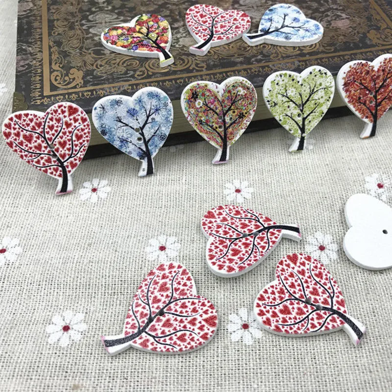 DIY 100pcs Mix Wooden buttons Heart-shaped Tree Sewing scrapbooking Handmade crafts 30mm | Дом и сад
