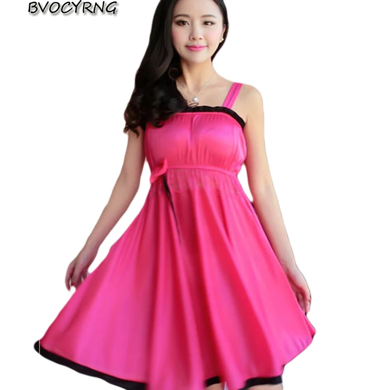 

Women Leisure Nightgowns 2018 New Suspender Sexy Summer Dress Ladies Home Clothes Soft Silk Ladies Sleepwear Nightshirts A0354