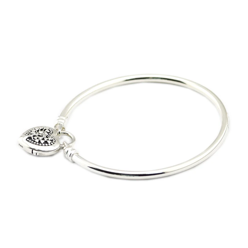 

925 Sterling Silver Bracelets Flourishing Heart Padlock Bangle Fits European Brand Charm Beads Women DIY Jewelry Making