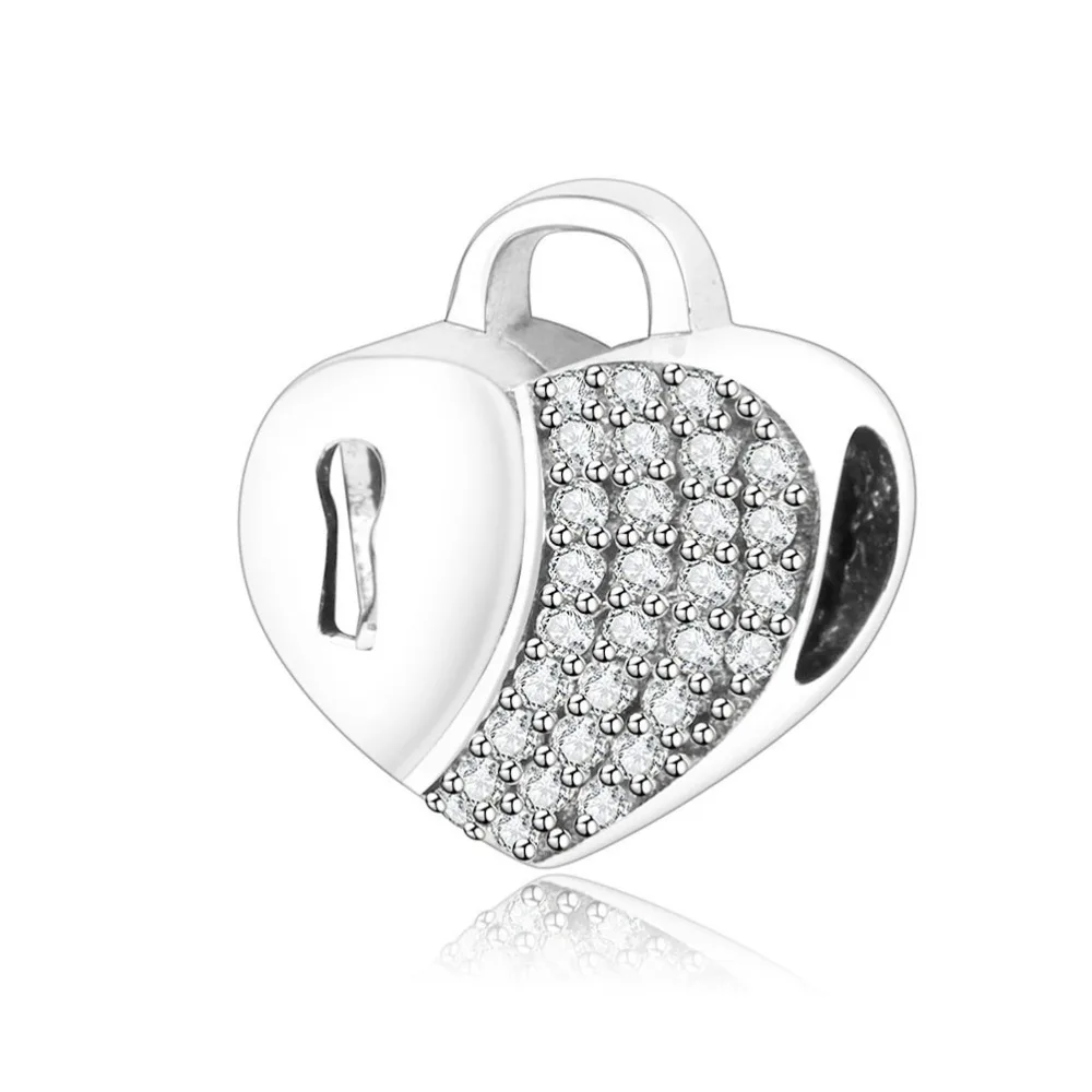 Romantic 925 Sterling Silver Heart Charm bead Lock Pendant Charm Fit
