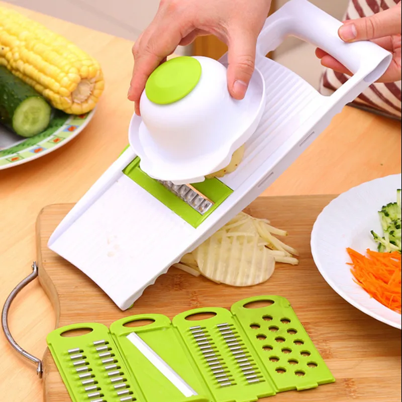 Adjustable Fruit Vegetable Slicer Cutter Peeler with 4 Interchangeable Stainless Steel Blades