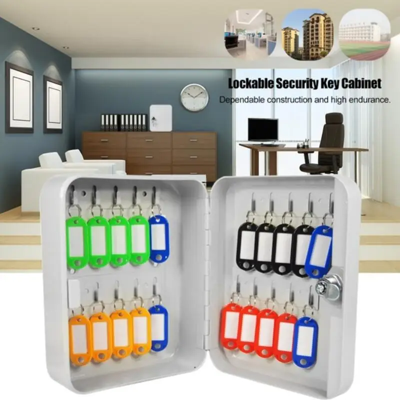 

LESHP Key Cabinet Box 20 Tags Fobs wall Mounted Lockable Security Metal cupboard Safe for Home Property Management Company