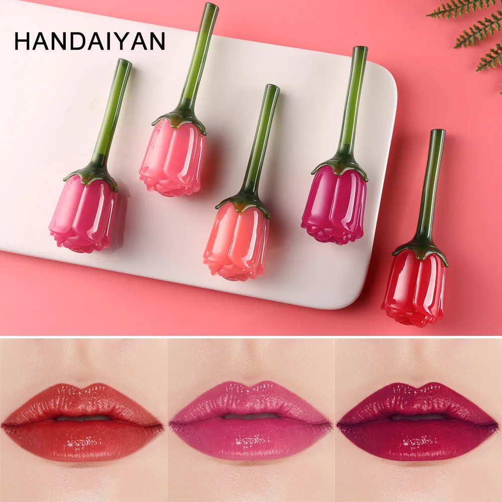 

HANDAIYAN 5 Colors Rose Flower Lip Gloss Women Nude Shimmer Liquid Lipstick Lasting Moisturizer Matte Lip Makeup TSLM2