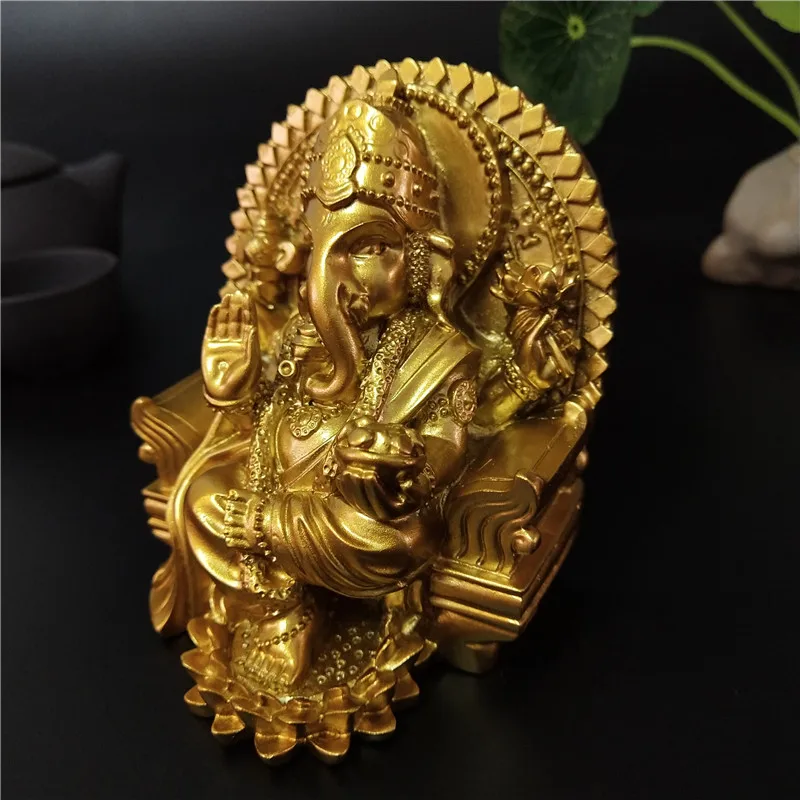 Золотая Статуя лорда Ганеши Будда слон Бог скульптура индийский Ганеш статуи Будды изделия из смолы украшения дома и сада