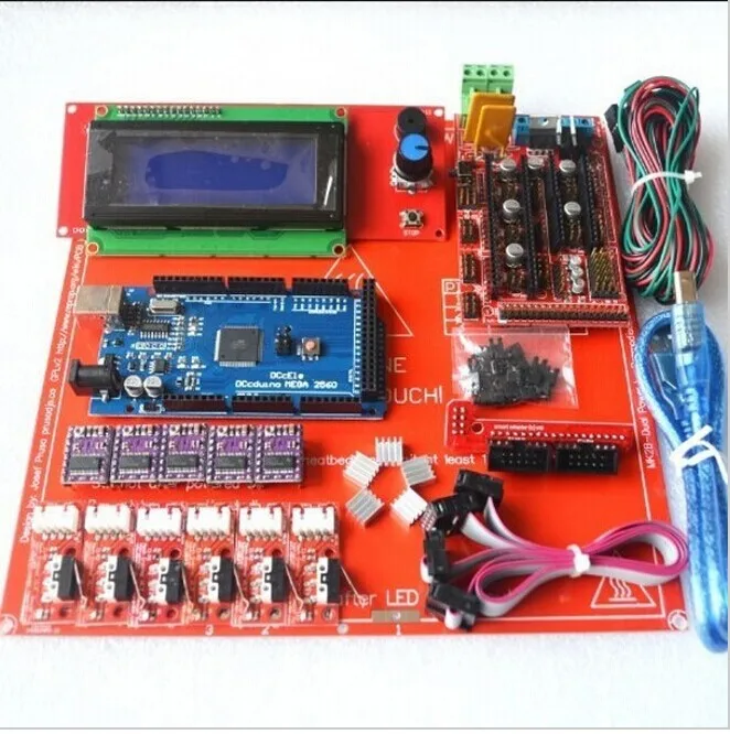 Комплект Reprap Ramps 1,4 с Mega 2560 r3+ Heatbed mk2b+ 2004 ЖК-контроллер+ DRV8825+ механический переключатель+ кабели для 3D-принтера