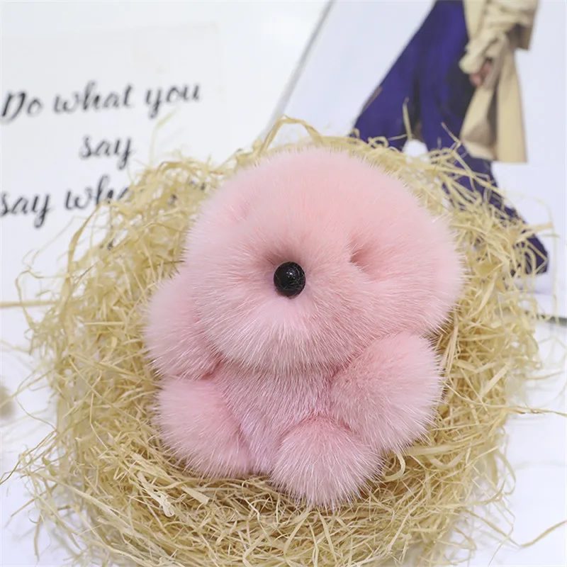 

Genuine mini 10CM Natural Real Mink Fur pompom Keychain for Women Mink fur Bear Key chains Car key ring Accessories