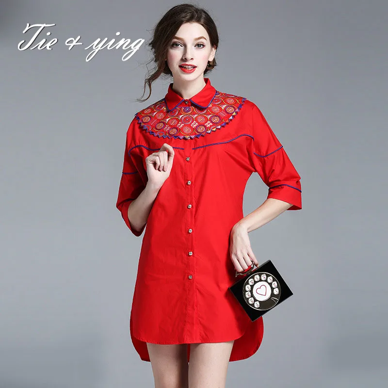 High end women vintage royal embroidery blouses 2016 spring new