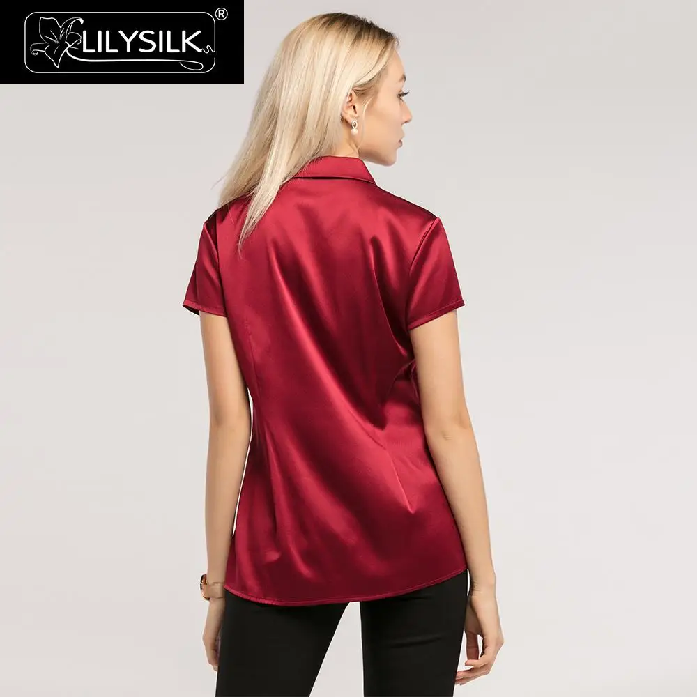 Блузка LilySilk женская базовая с треугольным вырезом и короткими рукавами 19