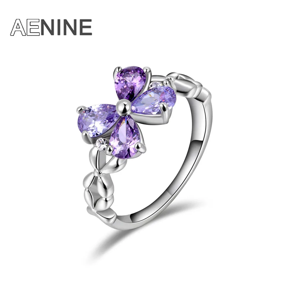 AENINE фиолетовый кубический цирконий цветы обручальные кольца ювелирные изделия австрийский кристалл трендовые кольца для женщин Anillos