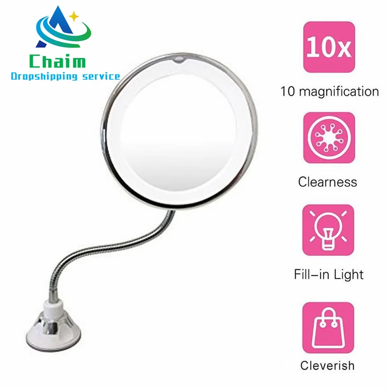 

360 Degree 10X Folding Mirror Rotating Makeup Mirror My Flexible Mirror Magnifying Makeup Mirror with LED Light dropshipping