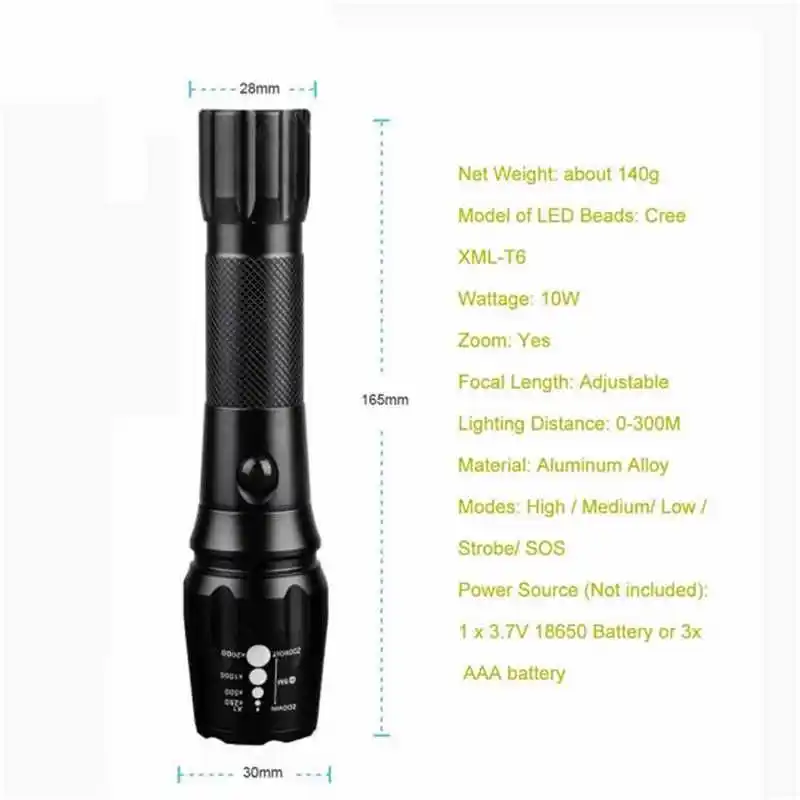 G700 Zoomable XML T6 LED Tactical Flashlight+18650 Battery+Charger+Case lanterna led t6 rechargeable fanatic #4S19 (5)