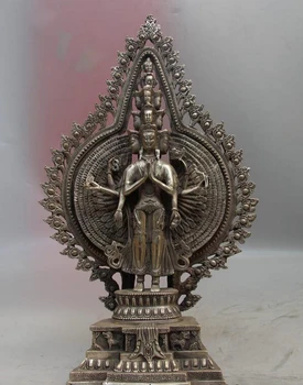 

USPS to USA S1048 Tibet Old White Copper Silver Kwan-yin Avalokitesvara Guanyin Bodhisattva Statue
