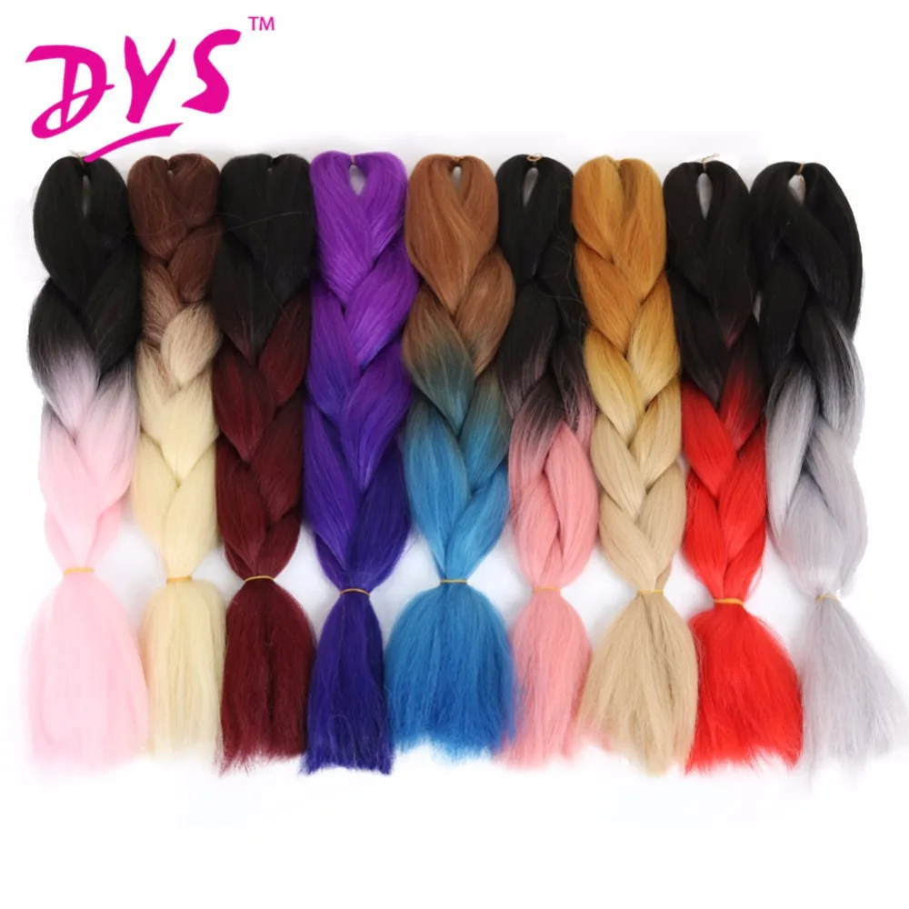 Deyngs 24Inch Ombre Kanekalon Braiding Hair Extensions Two Tone High Temperature Synthetic Jumbo Braid Hair 100gpcs